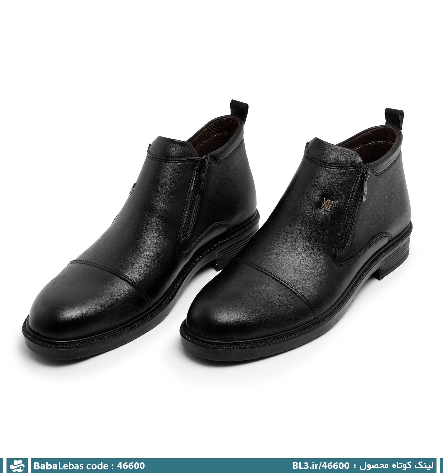 نیم بوت چرم مصنوعی مردانه مشکی زیپ دار مدل 46600 - تصویر 2