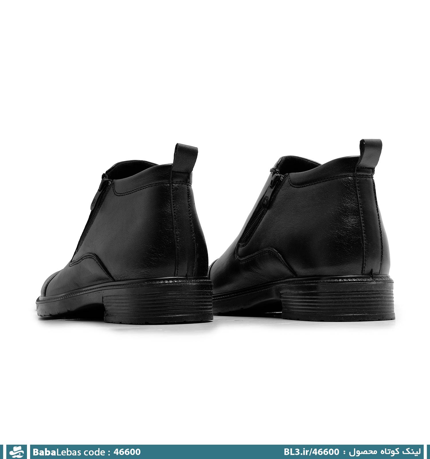 نیم بوت چرم مصنوعی مردانه مشکی زیپ دار مدل 46600 - تصویر 3