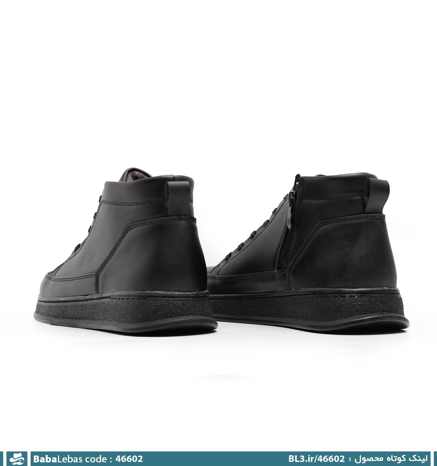 کفش ساقدار چرم مصنوعی مردانه مشکی زیپ دار مدل 46602 - تصویر 3