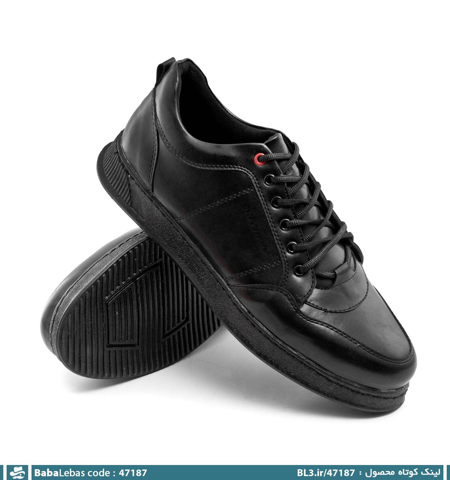 کفش روزمره مردانه مشکی بند دار مدل 47187 - تصویر 2