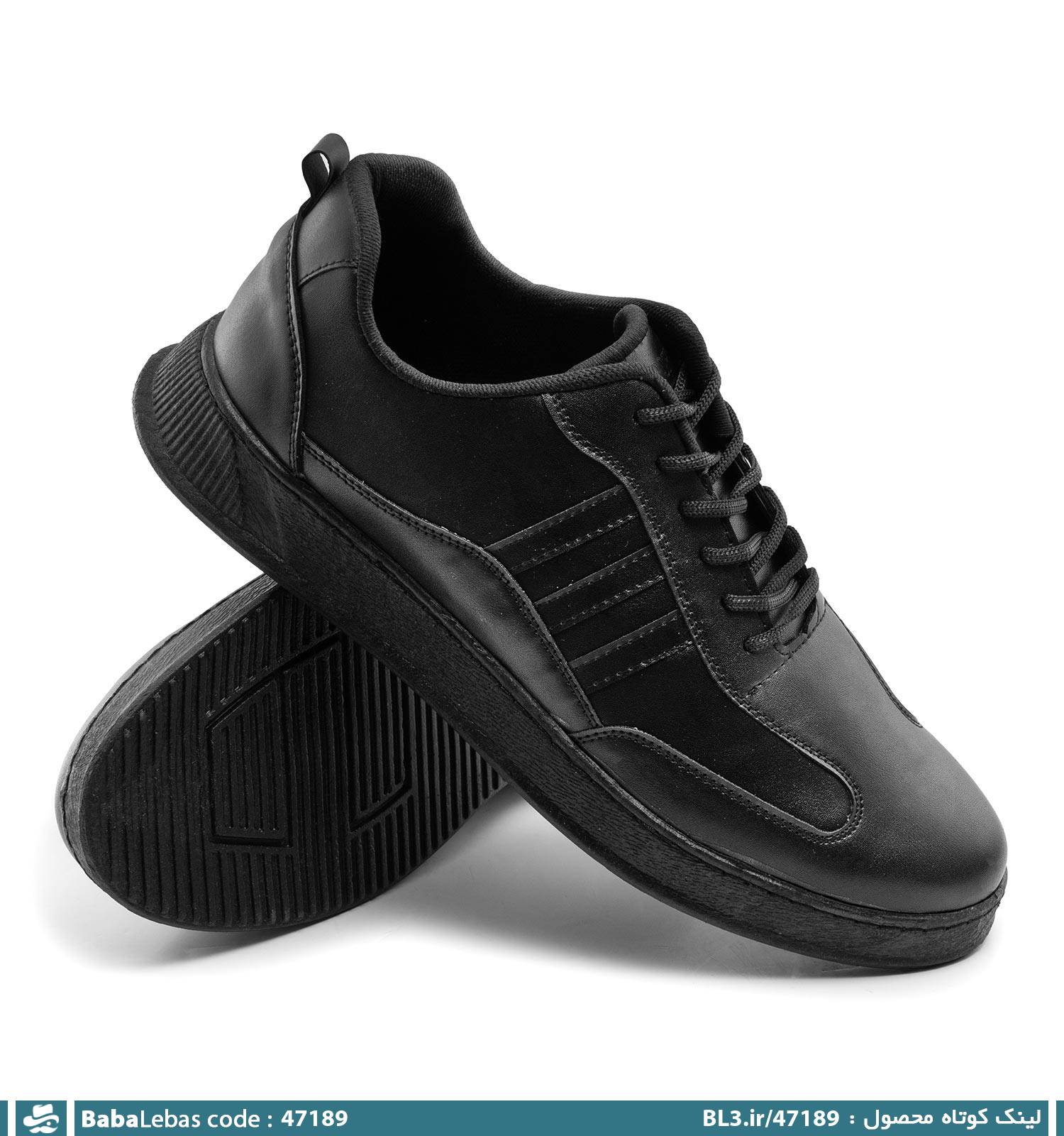 کفش روزمره مردانه مشکی بند دار مدل 47189 - تصویر 2