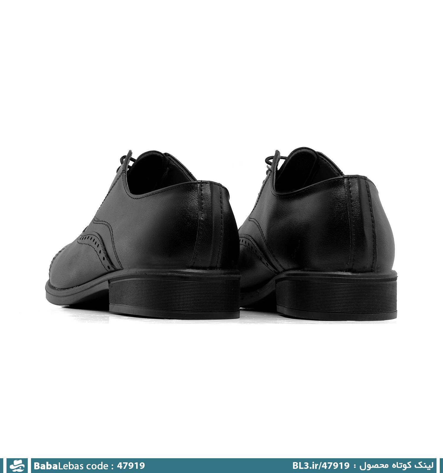 کفش رسمی چرم مصنوعی مردانه مشکی بند دار مدل 47919 - تصویر 3
