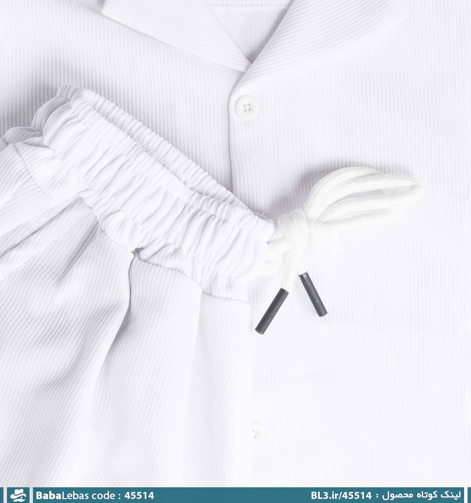 ست مردانه پیراهن و شلوار آستین کوتاه سفید ساده مدل 45514 - تصویر 4