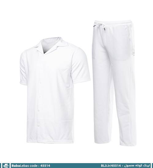 ست مردانه پیراهن و شلوار آستین کوتاه سفید ساده مدل 45514 - تصویر 5