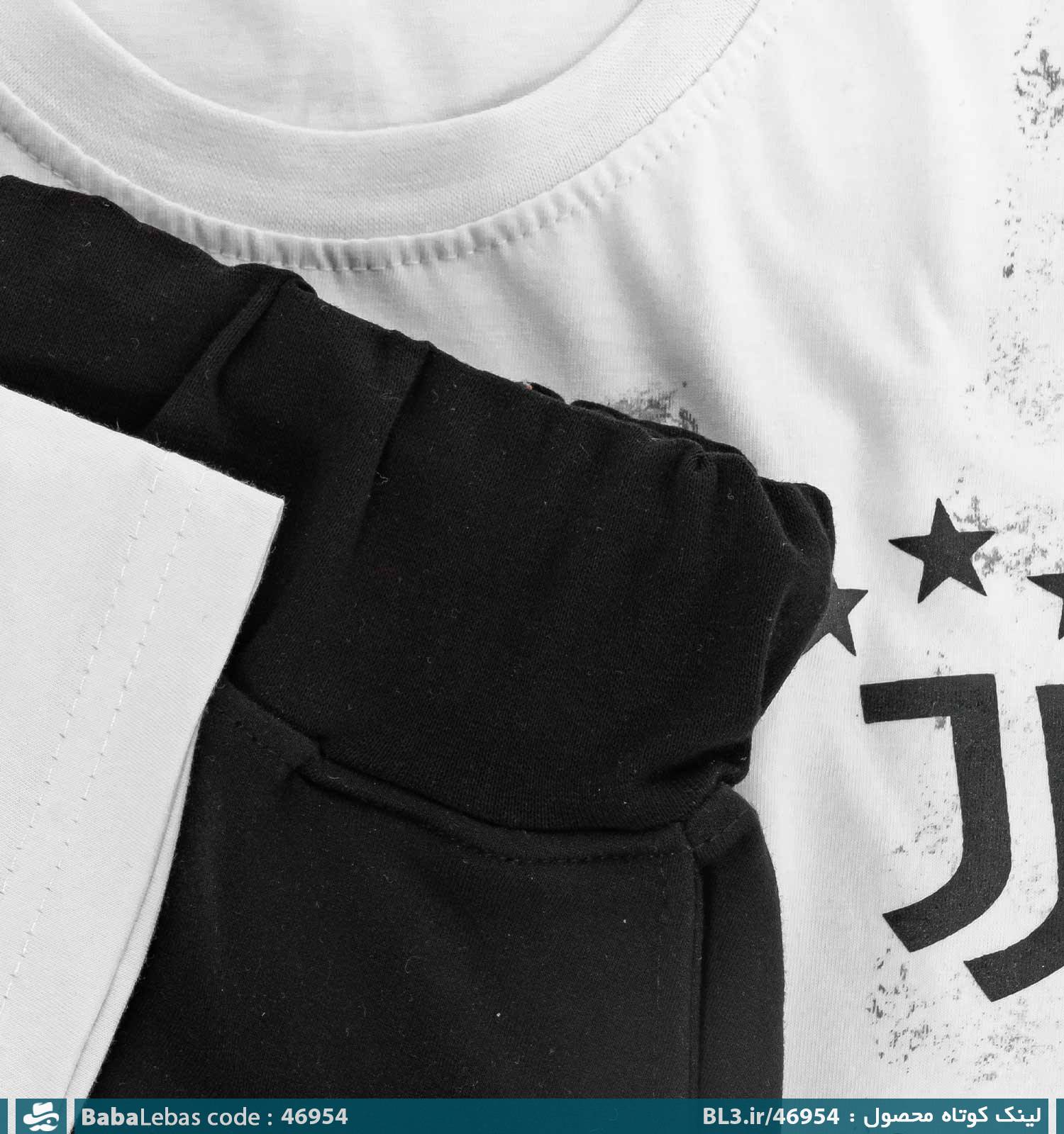 ست تیشرت و شلوار مردانه باشگاهی یوونتوس سفید یقه گرد مدل 46954 - تصویر 3