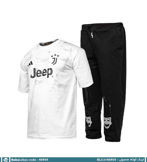 ست تیشرت و شلوار مردانه باشگاهی یوونتوس سفید یقه گرد مدل 46954 - تصویر 4