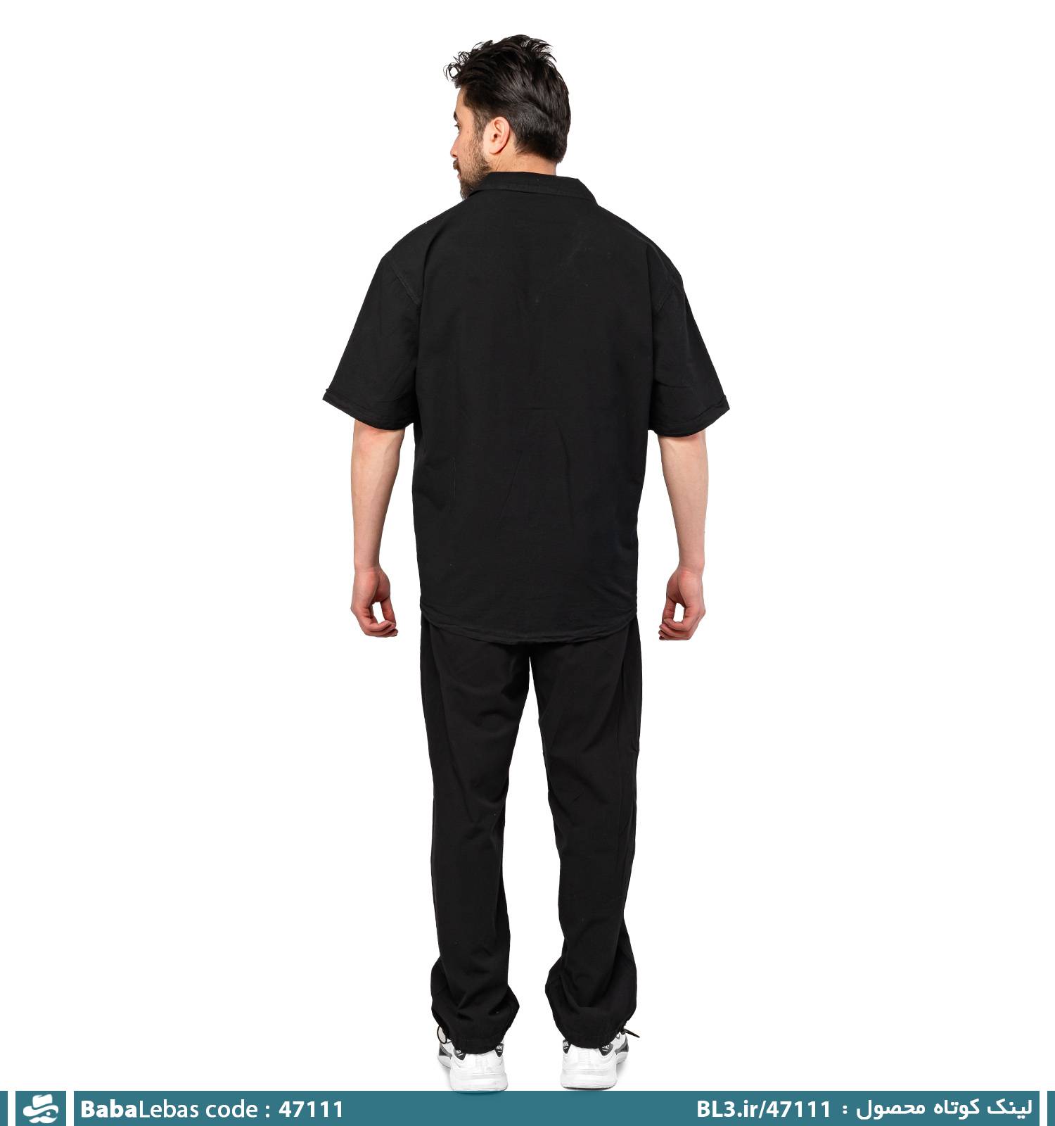ست مردانه پیراهن و شلوار پنبه آستین کوتاه مشکی ساده مدل 47111 - تصویر 3