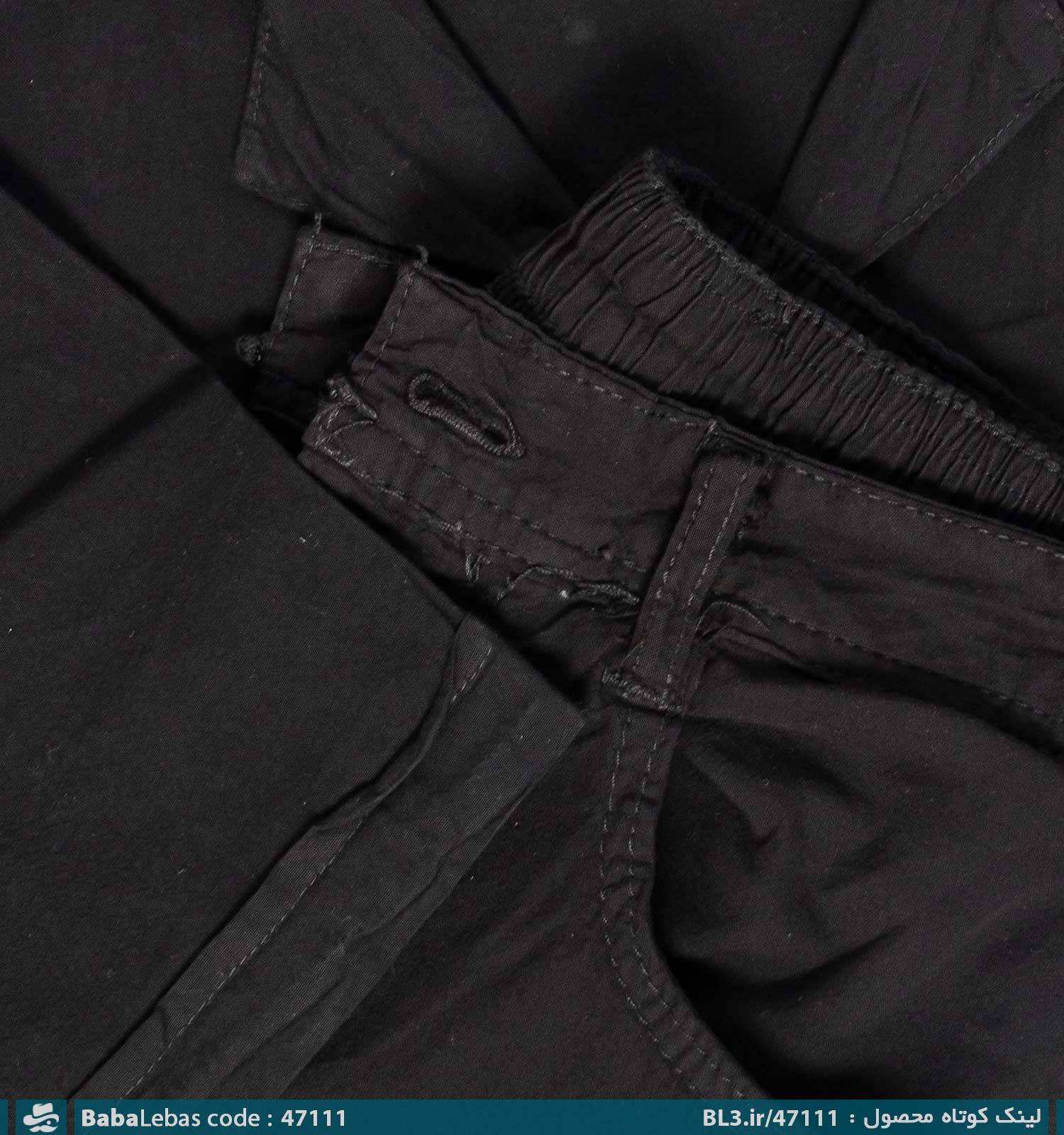 ست مردانه پیراهن و شلوار پنبه آستین کوتاه مشکی ساده مدل 47111 - تصویر 4