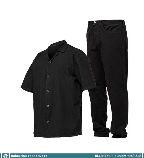 ست مردانه پیراهن و شلوار پنبه آستین کوتاه مشکی ساده مدل 47111 - تصویر 5