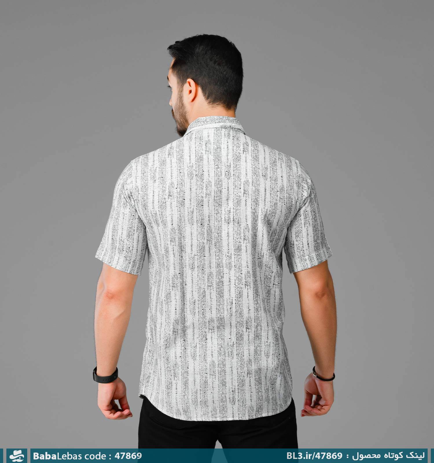 پیراهن اسپرت کنفی مردانه سفید مشکی طرح دار آستین کوتاه مدل 47869 - تصویر 2