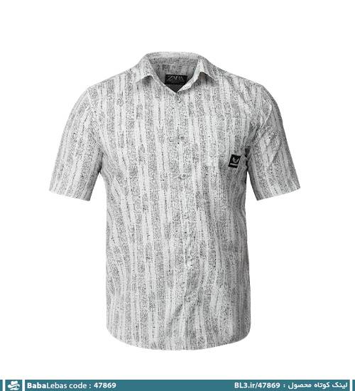 پیراهن اسپرت کنفی مردانه سفید مشکی طرح دار آستین کوتاه مدل 47869 - تصویر 4