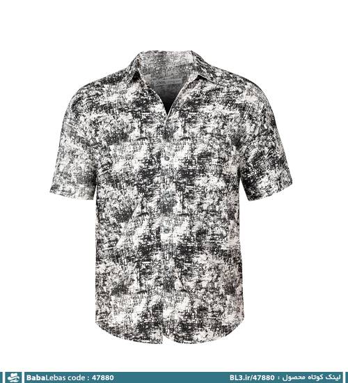 پیراهن اسپرت کنفی مردانه سفید مشکی طرح دار آستین کوتاه مدل 47880 - تصویر 4
