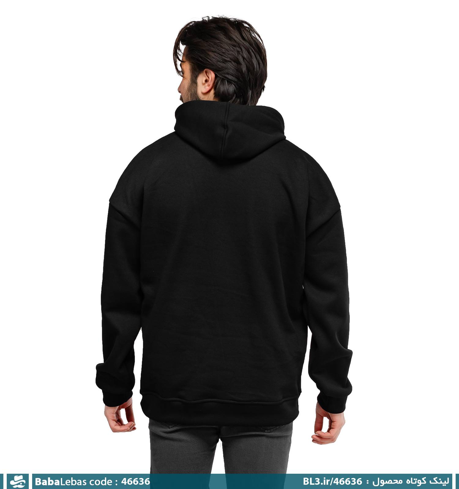 هودی بیسیک مردانه کلاهدار مشکی مدل 46636 - تصویر 2