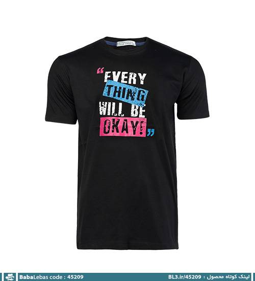 تیشرت یقه گرد مردانه مشکی پنبه طرح دار مدل 45209 - تصویر 4