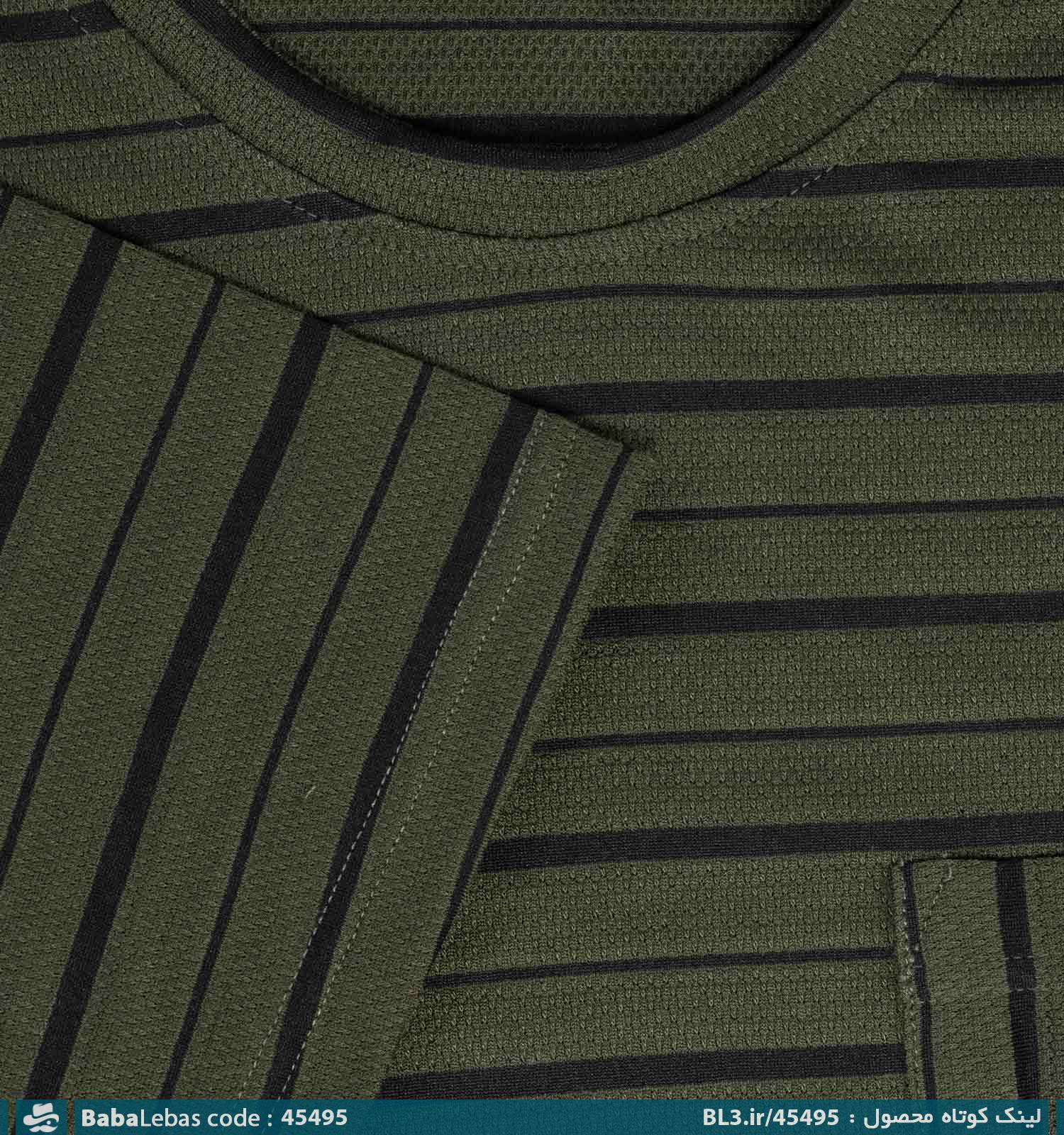 تیشرت یقه گرد مردانه جیب دار راه راه مدل 45495 - تصویر 3