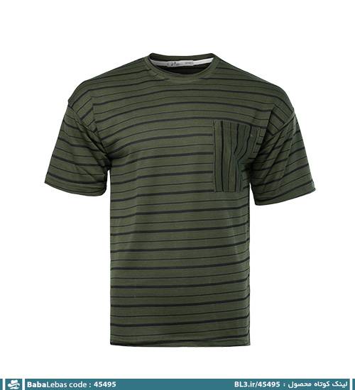 تیشرت یقه گرد مردانه جیب دار راه راه مدل 45495 - تصویر 4