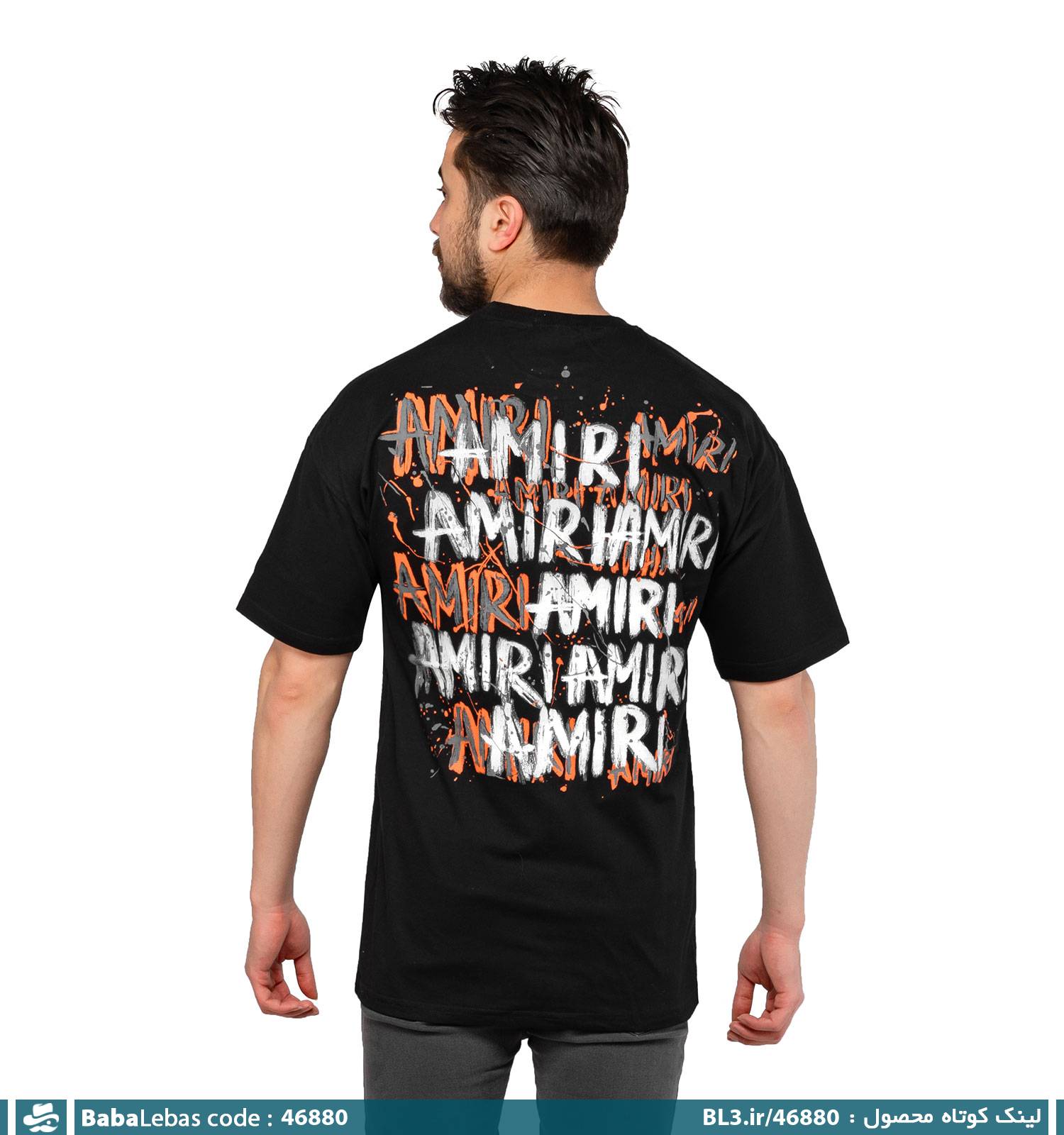 تیشرت یقه گرد مردانه مشکی طرح دار مدل 46880 - تصویر 2