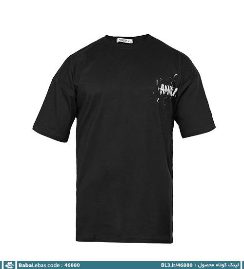 تیشرت یقه گرد مردانه مشکی طرح دار مدل 46880 - تصویر 4