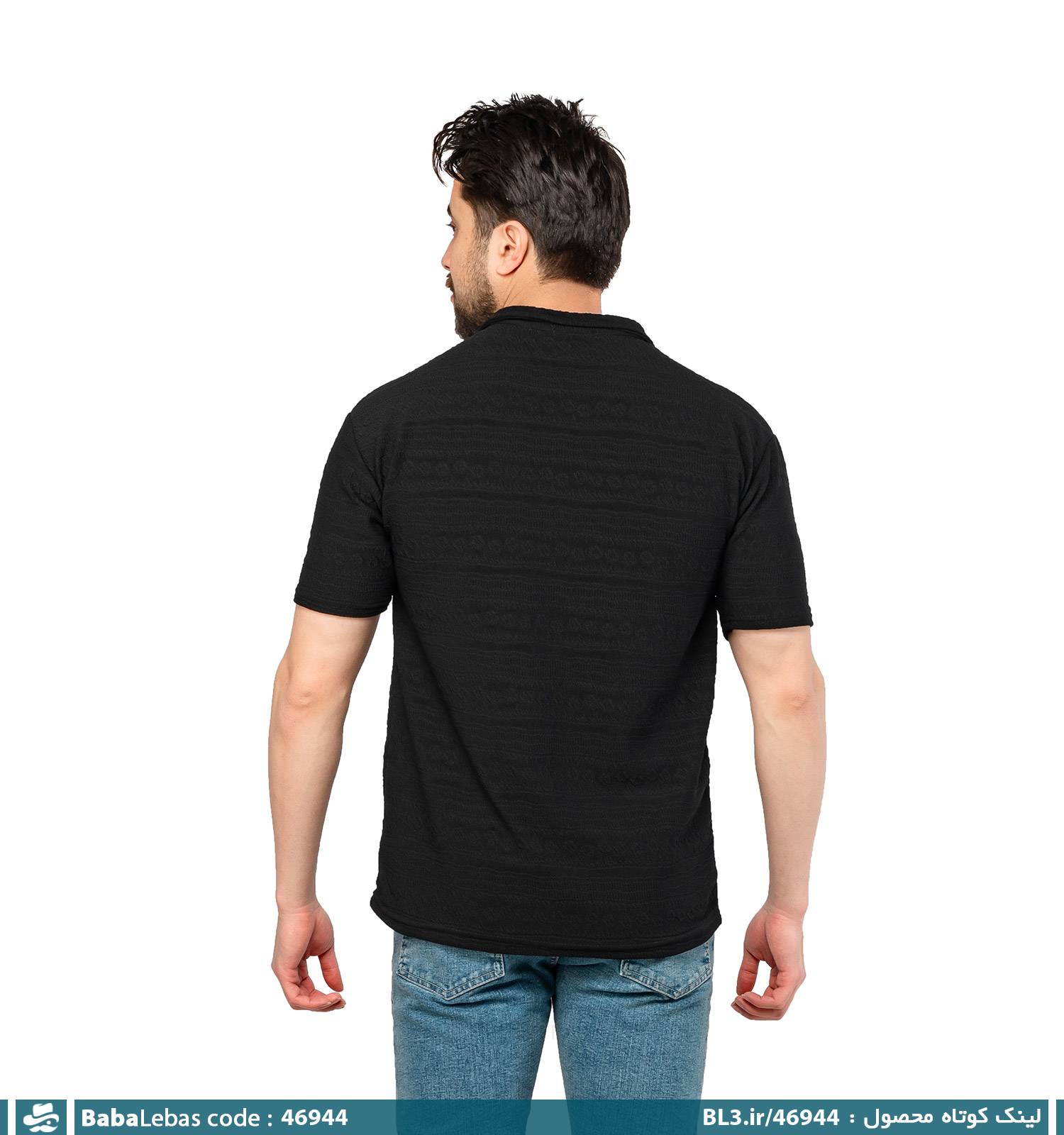 تیشرت مراکشی نیم زیپ یقه دار مردانه مشکی ساده مدل 46944 - تصویر 2