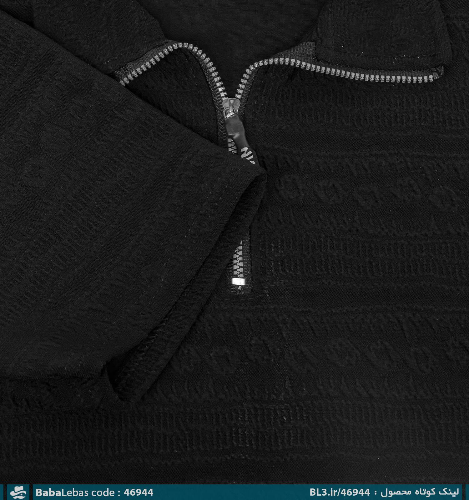 تیشرت مراکشی نیم زیپ یقه دار مردانه مشکی ساده مدل 46944 - تصویر 3