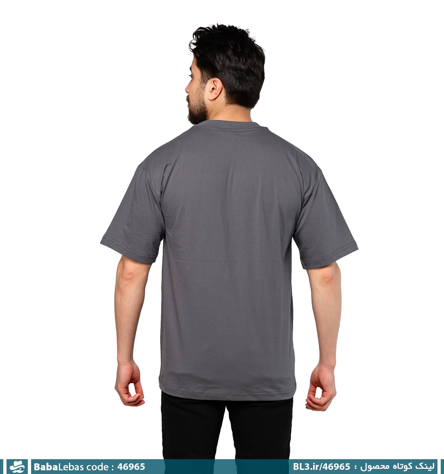 تیشرت لش یقه گرد مردانه طوسی بیسیک مدل 46965 - تصویر 2