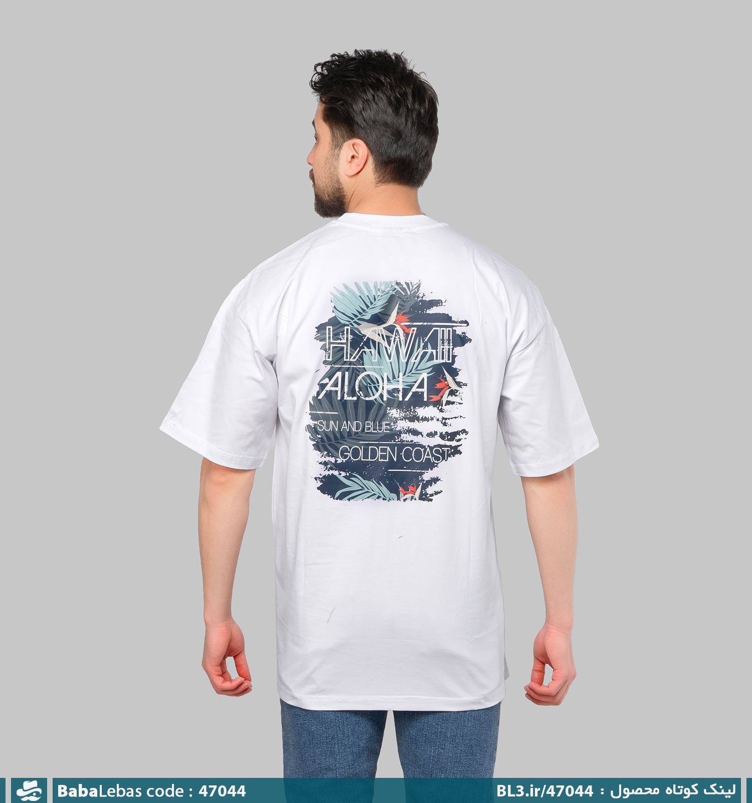 تیشرت لش یقه گرد مردانه سفید طرح دار مدل 47044 - تصویر 2