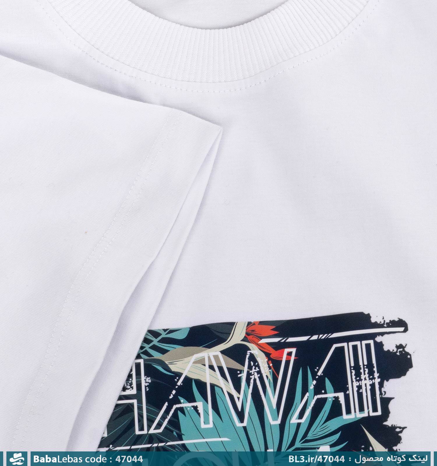 تیشرت لش یقه گرد مردانه سفید طرح دار مدل 47044 - تصویر 3