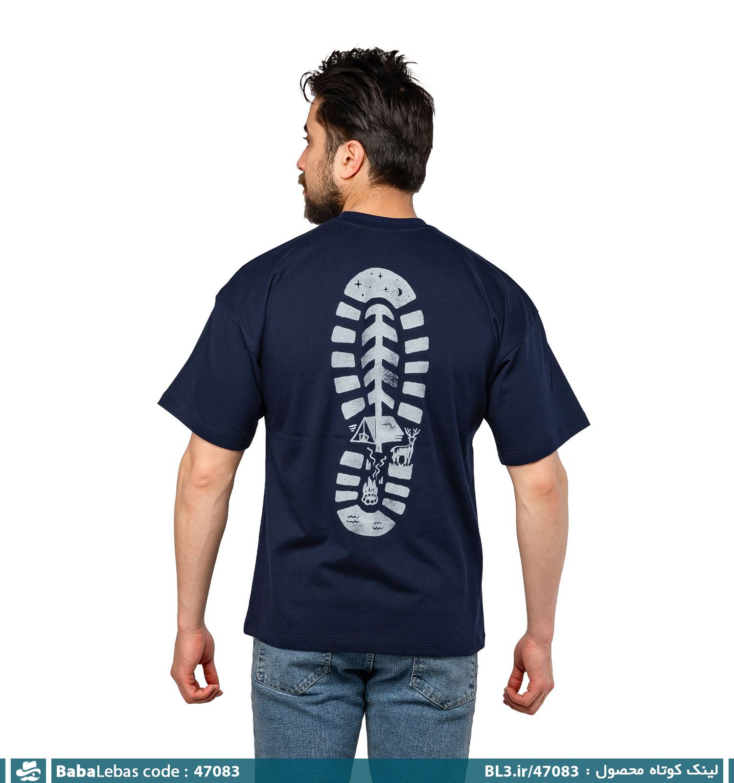 تیشرت لش یقه گرد مردانه سرمه ای ساده مدل 47083 - تصویر 2