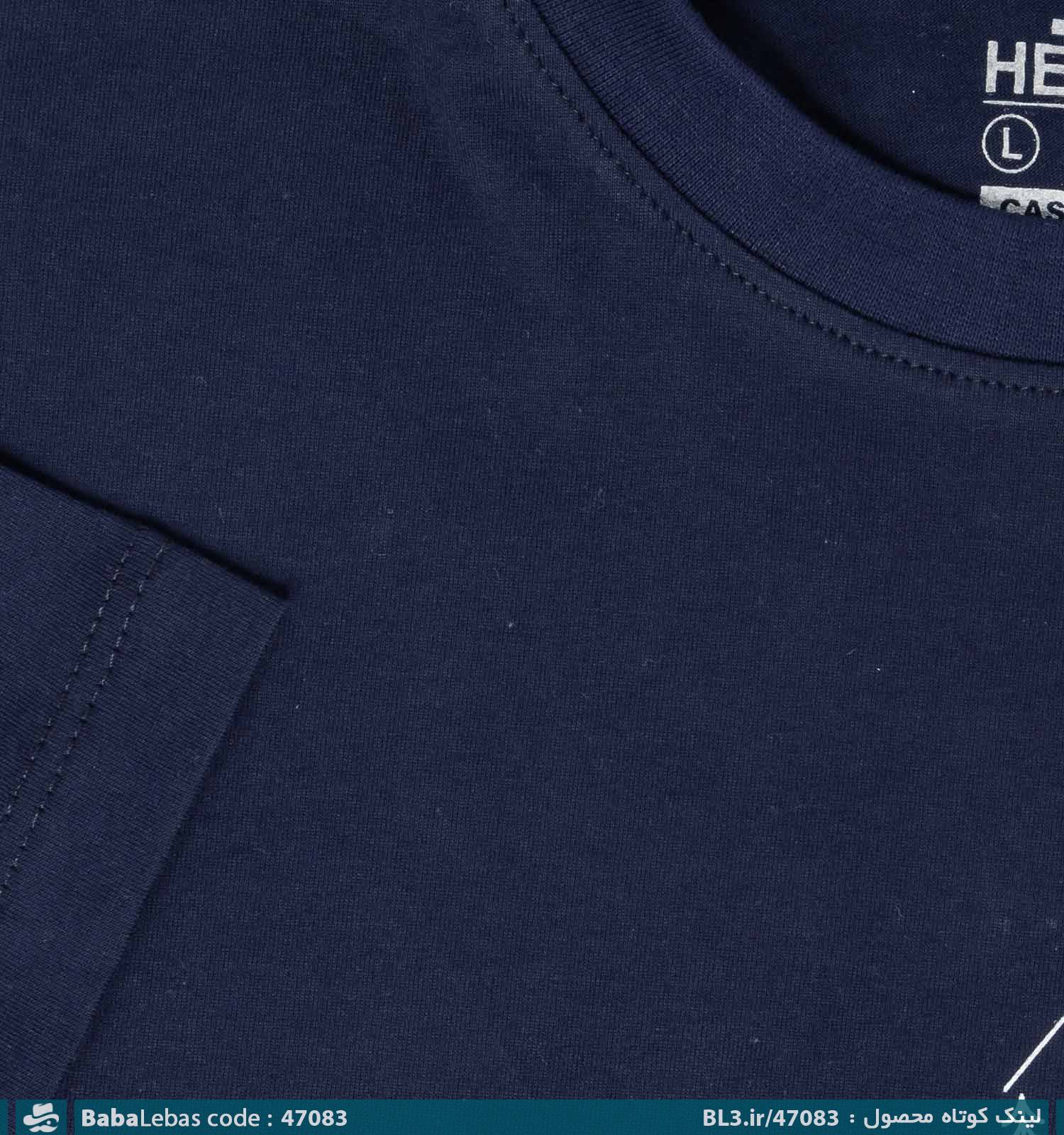 تیشرت لش یقه گرد مردانه سرمه ای ساده مدل 47083 - تصویر 3