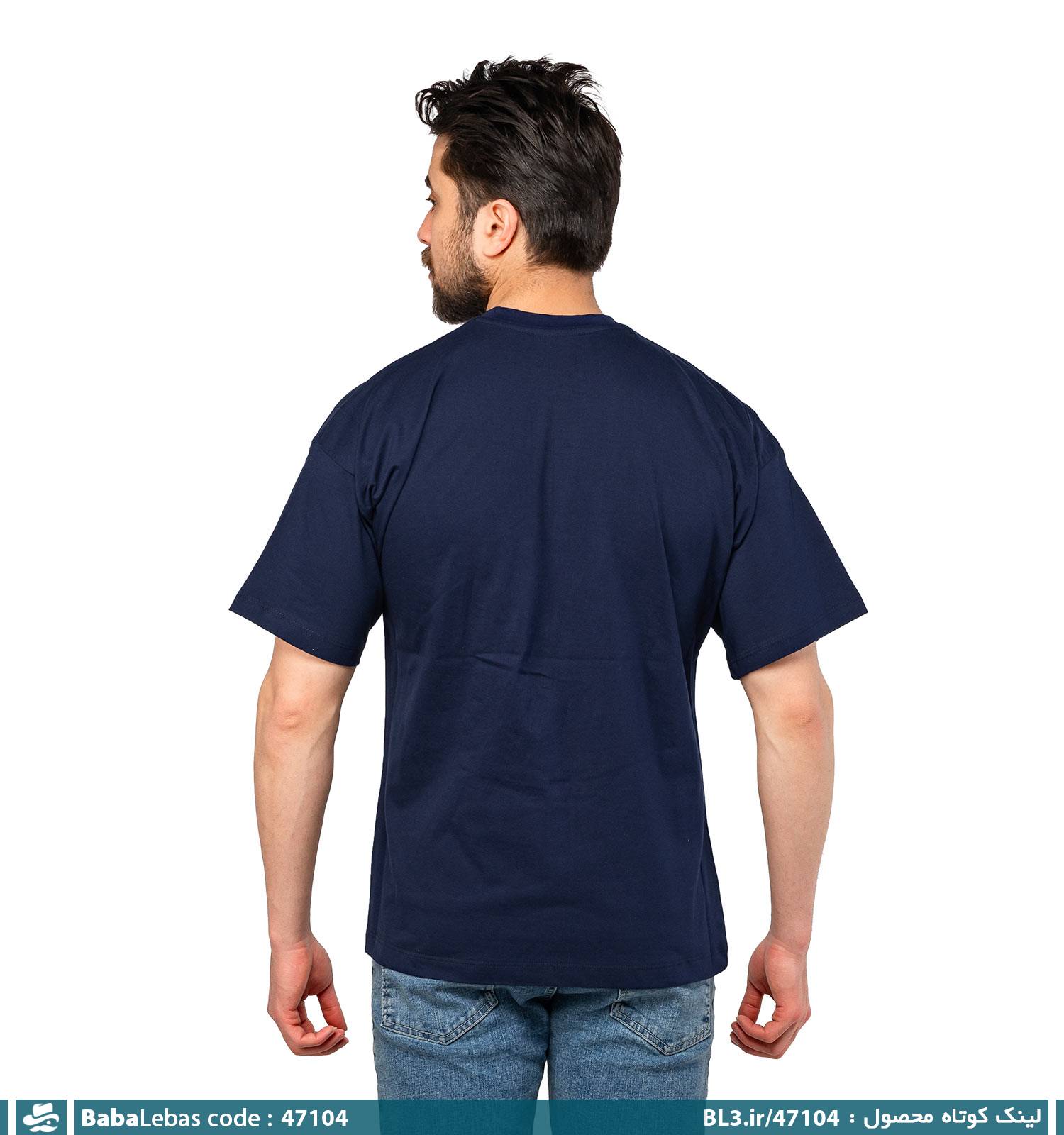 تیشرت لش یقه گرد مردانه سرمه ای طرح دار مدل 47104 - تصویر 2