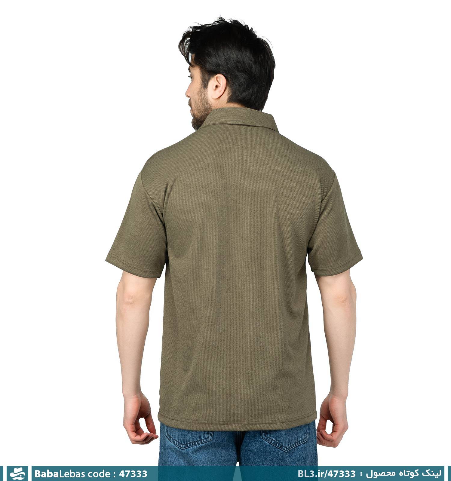 تیشرت مراکشی نیم زیپ یقه دار مردانه ساده مدل 47333 - تصویر 3