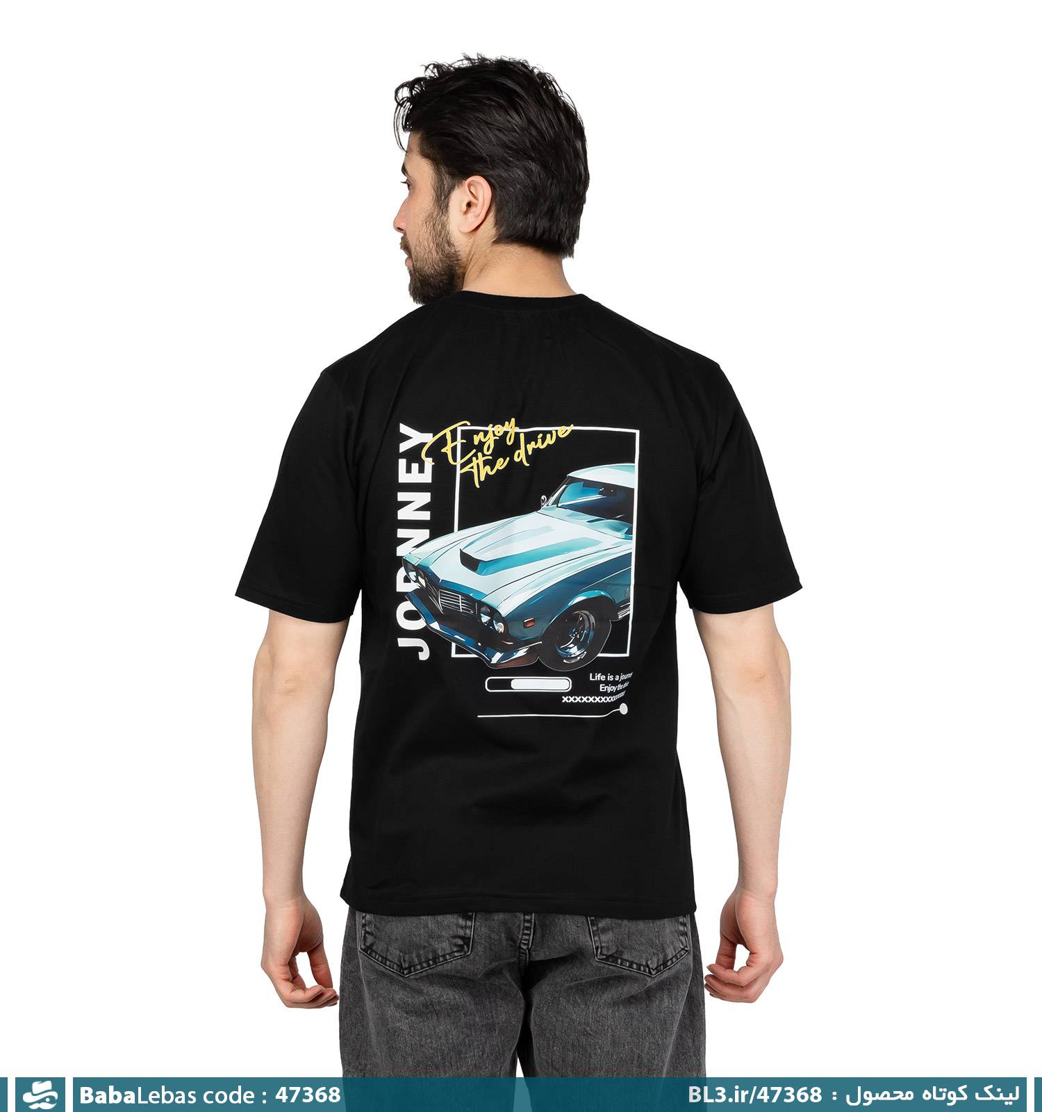 تیشرت یقه گرد مردانه مشکی طرح دار مدل 47368 - تصویر 2