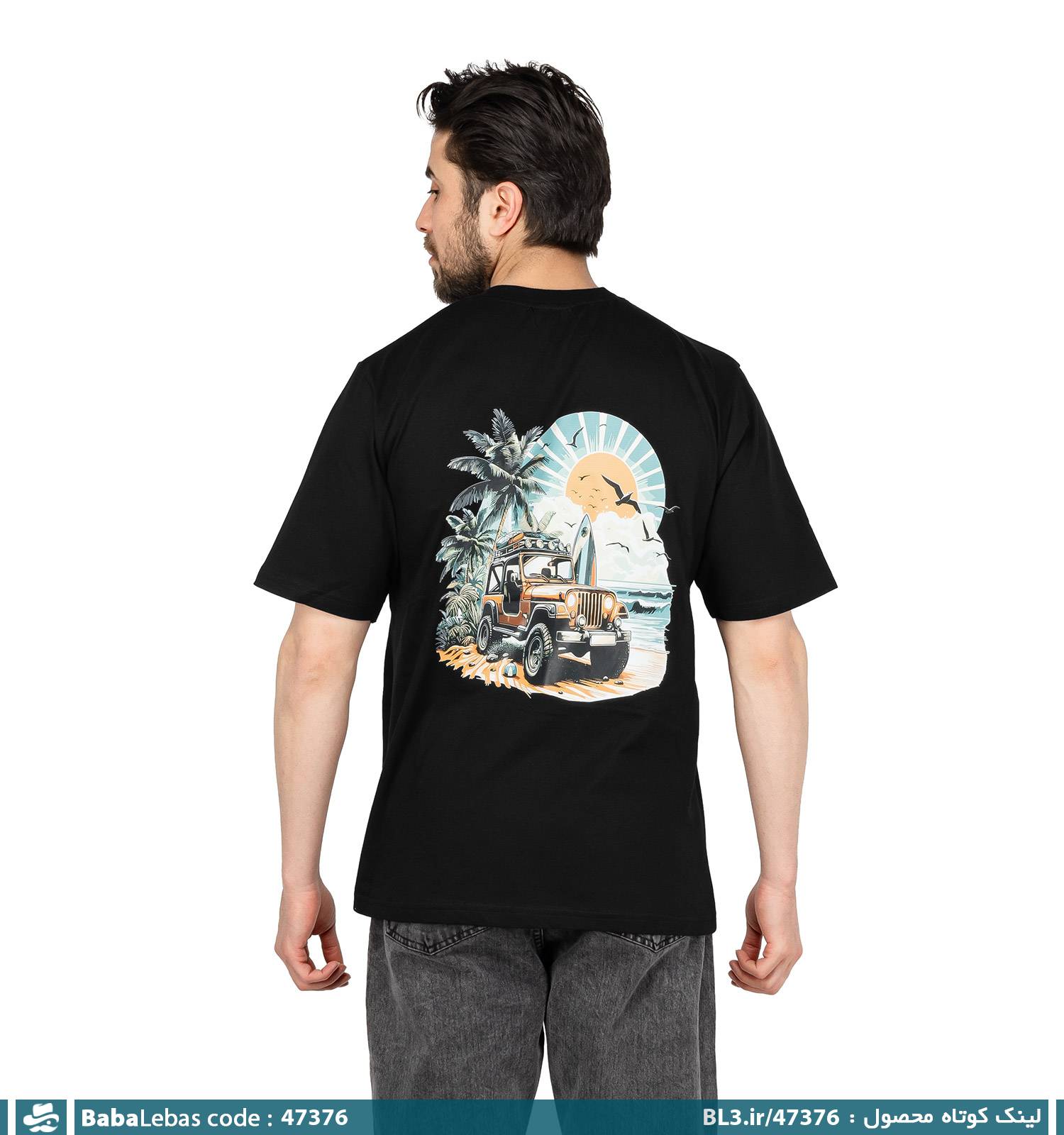 تیشرت یقه گرد مردانه مشکی طرح دار مدل 47376 - تصویر 2