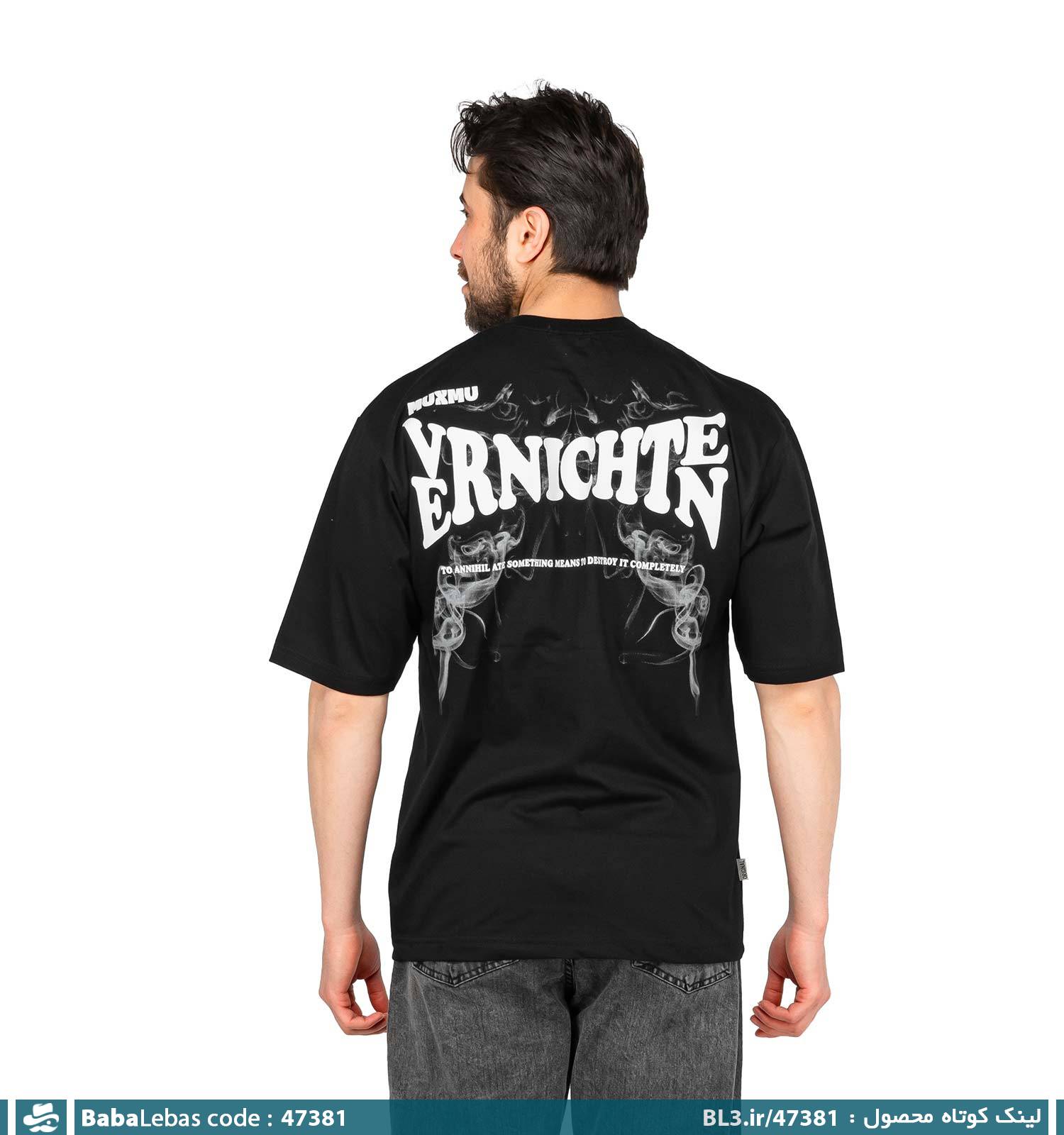 تیشرت یقه گرد مردانه مشکی طرح دار مدل 47381 - تصویر 2