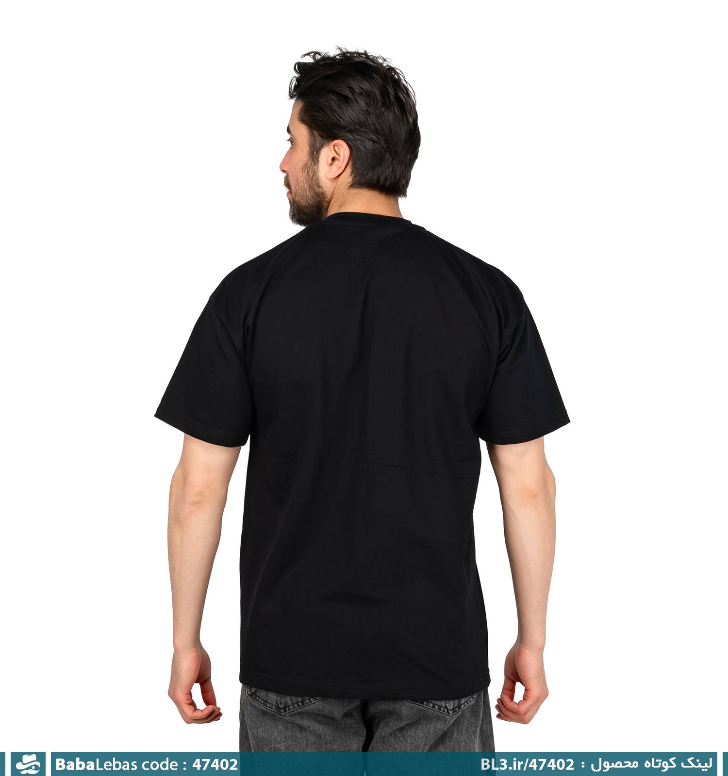 تیشرت یقه گرد مردانه مشکی طرح دار مدل 47402 - تصویر 2