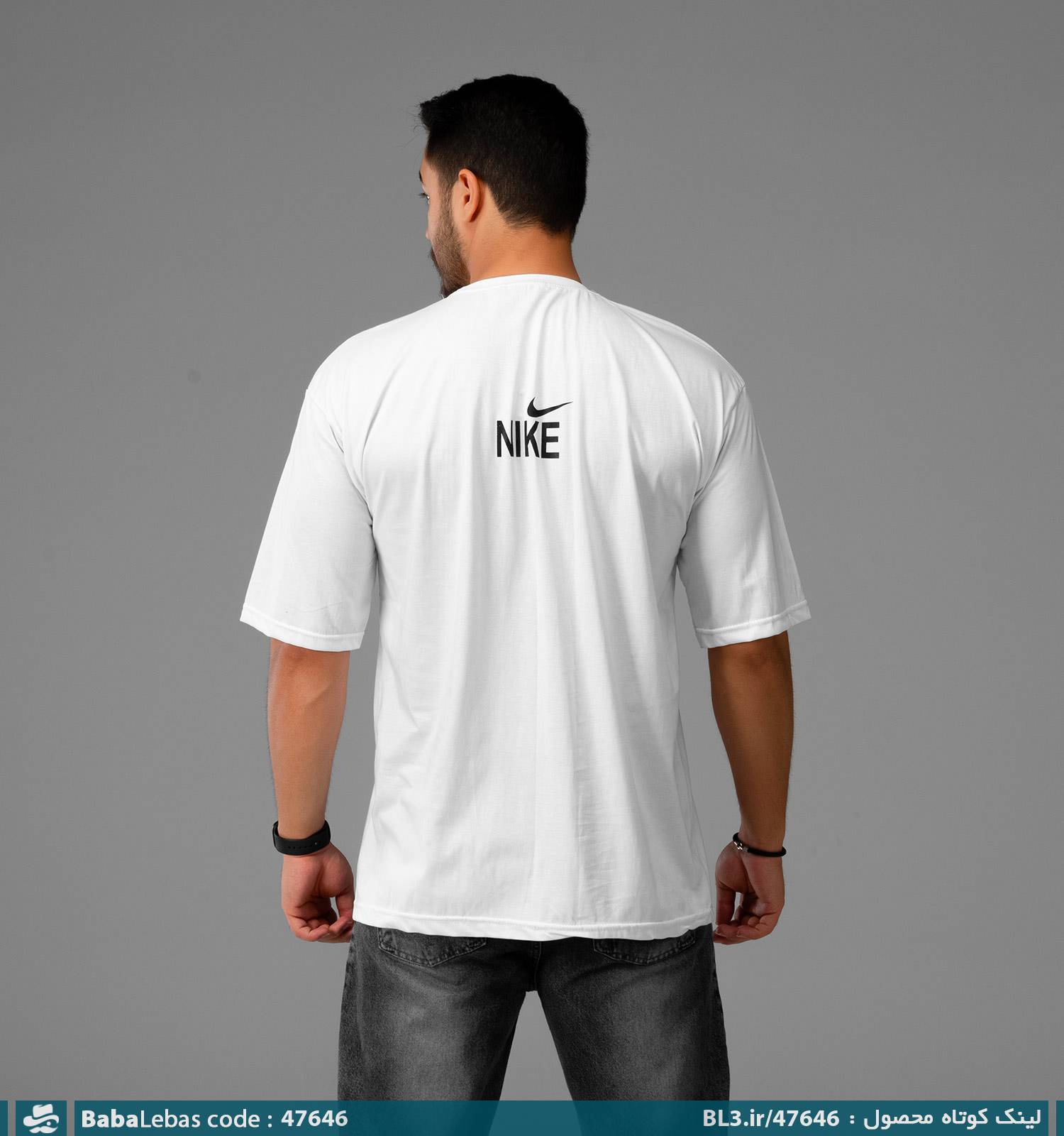 تیشرت لش یقه گرد مردانه سفید نخ پنبه طرح دار مدل 47646 - تصویر 2