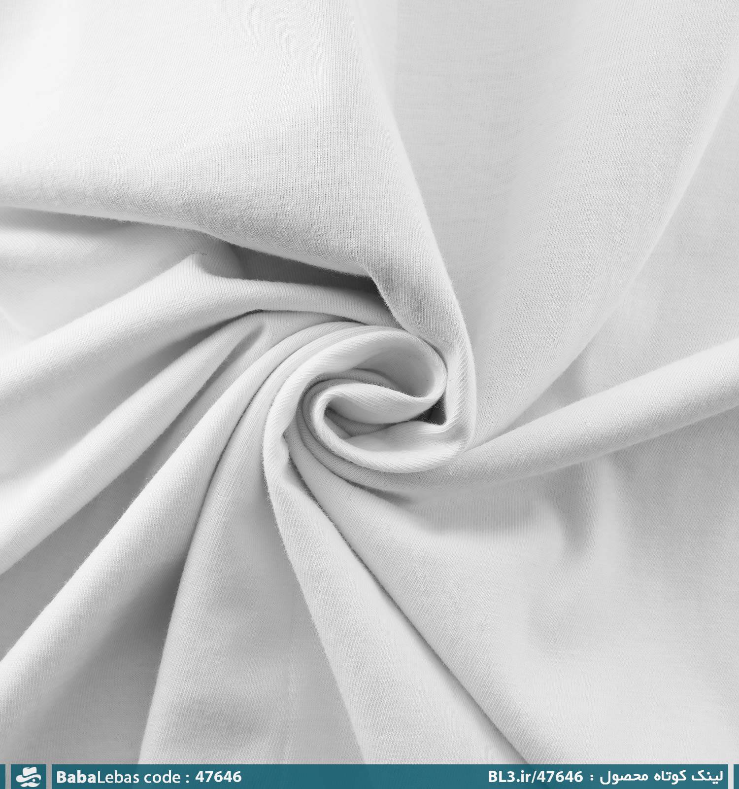 تیشرت لش یقه گرد مردانه سفید نخ پنبه طرح دار مدل 47646 - تصویر 3