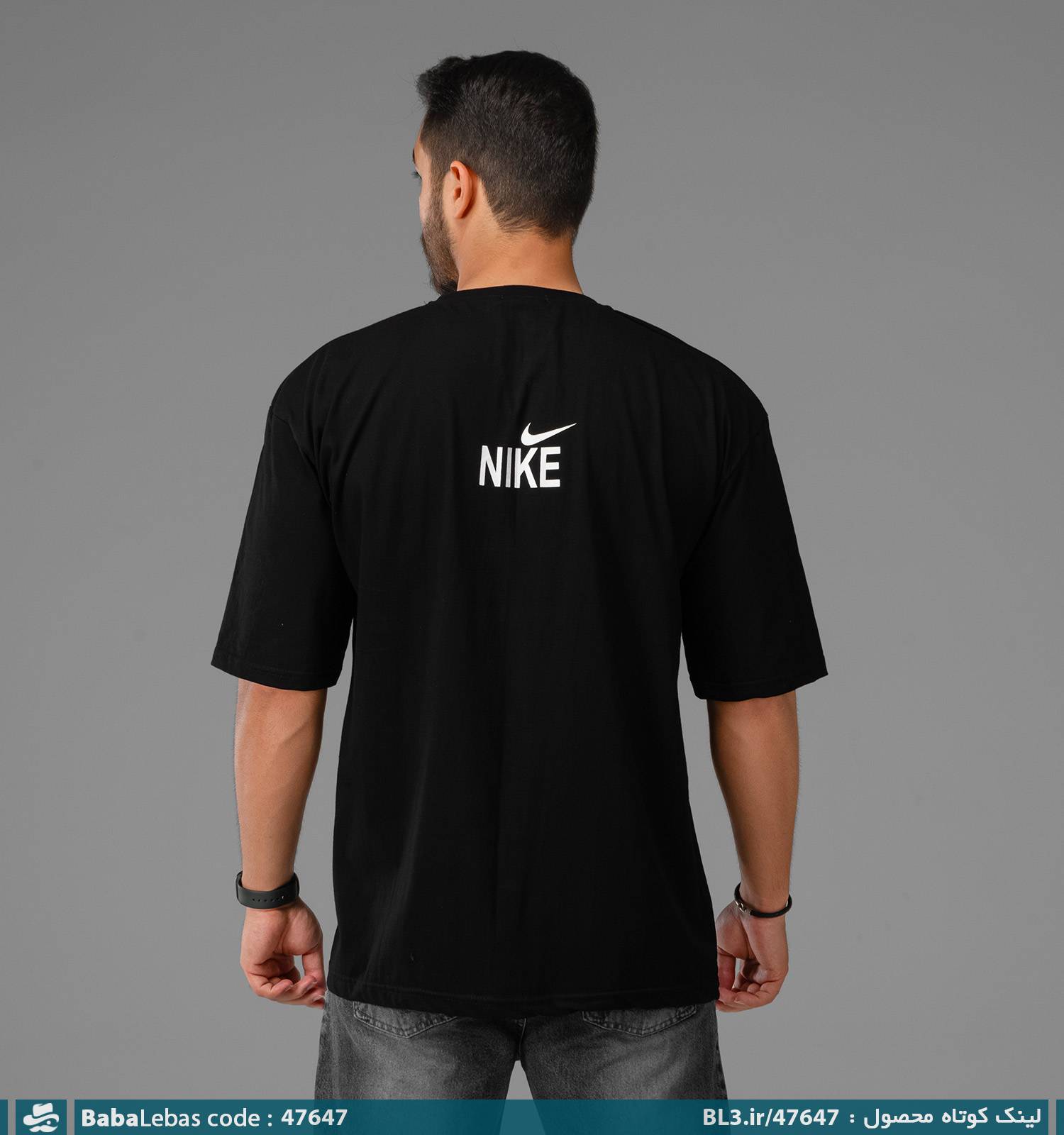 تیشرت لش یقه گرد مردانه مشکی نخ پنبه طرح دار مدل 47647 - تصویر 2