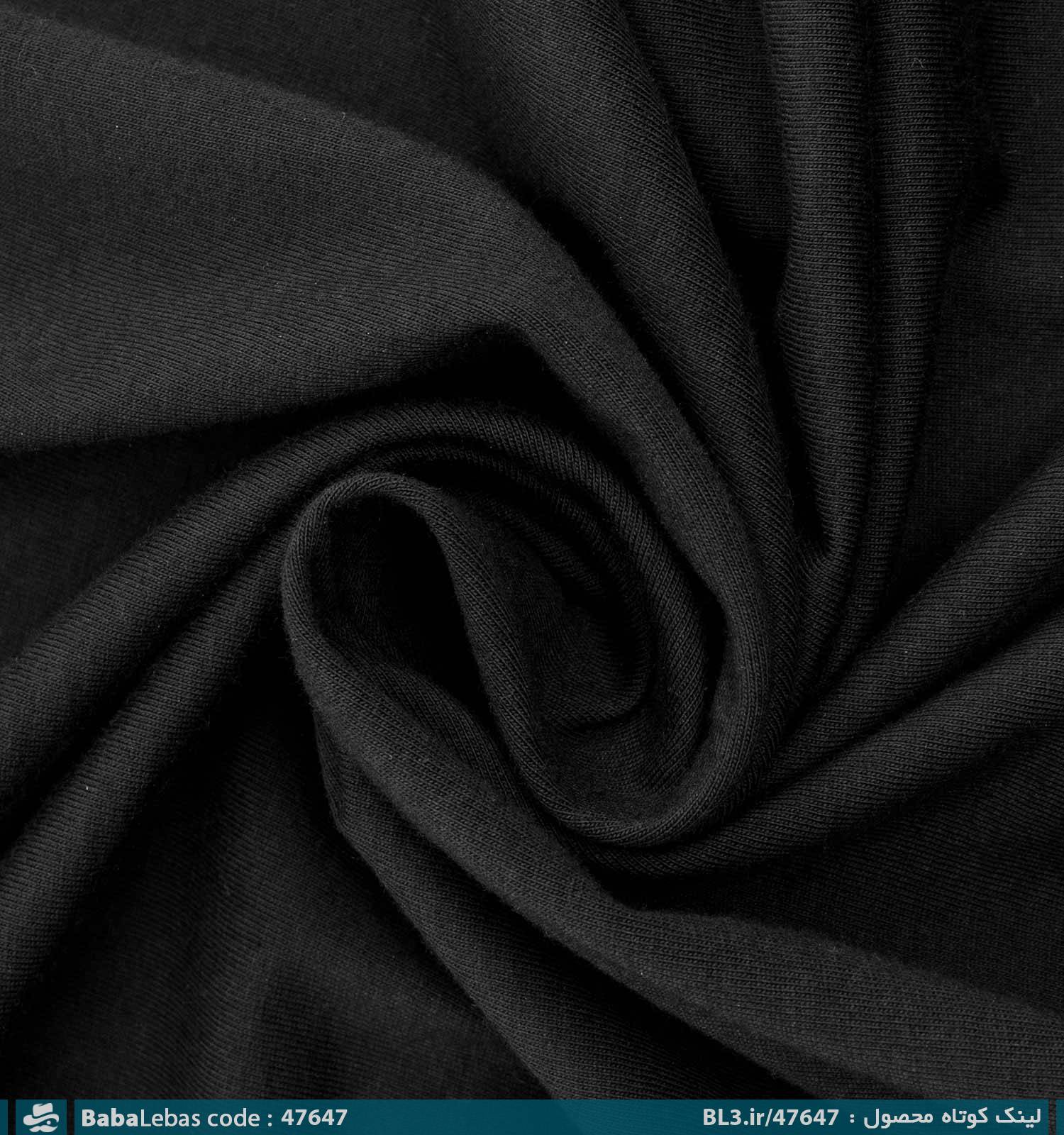 تیشرت لش یقه گرد مردانه مشکی نخ پنبه طرح دار مدل 47647 - تصویر 3