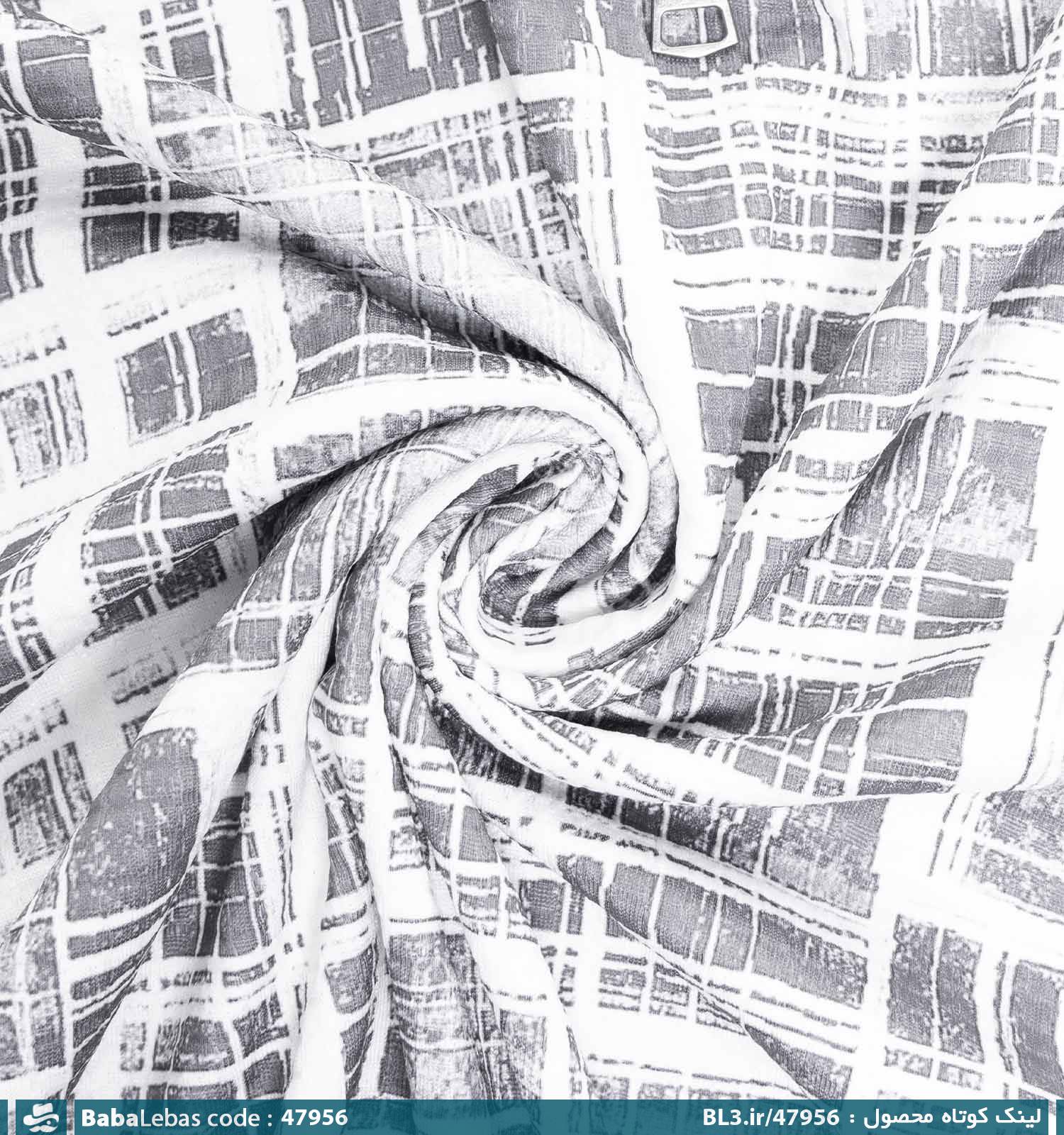 تیشرت نخ پنبه نیم زیپ یقه دار مردانه طوسی چهارخونه مدل 47956 - تصویر 3