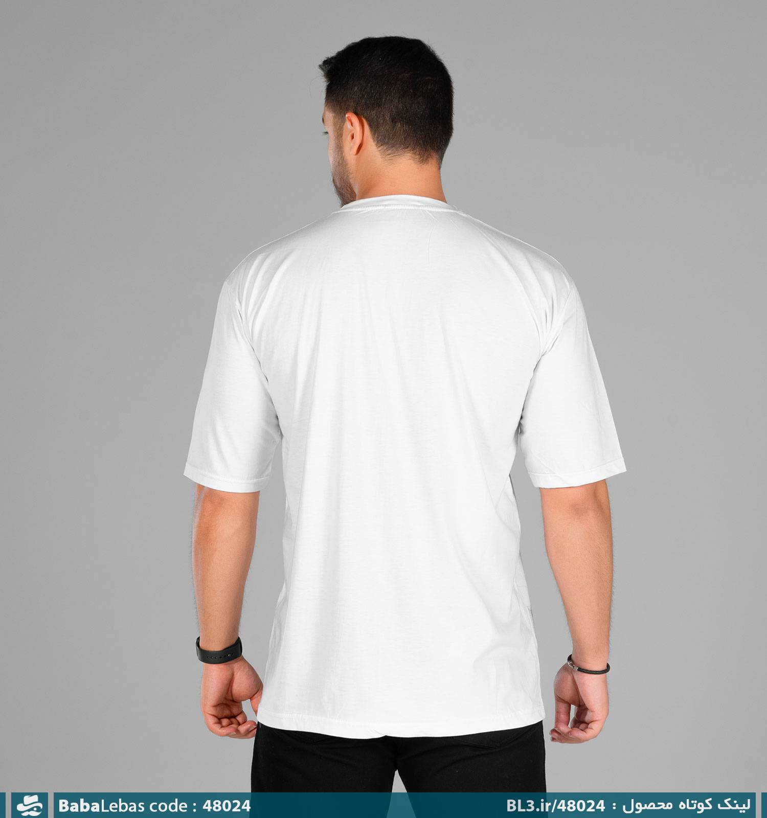 تیشرت یقه گرد مردانه لش سفید نخ پنبه طرح دار مدل 48024 - تصویر 2