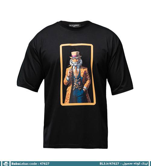 تیشرت لش باکسی مچینست نخ پنبه یقه گرد مشکی طرح دار مدل 47627 - تصویر 4